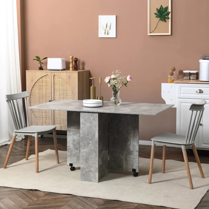 Grey Folding Dining Table with Shelves and Casters