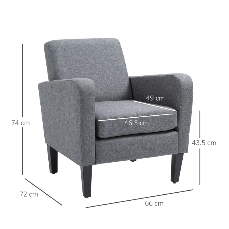 Grey Modern Accent Chair with Rubber Wood Legs for Living Room, Bedroom