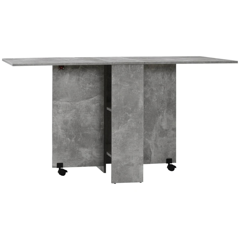 Grey Folding Dining Table with Shelves and Casters