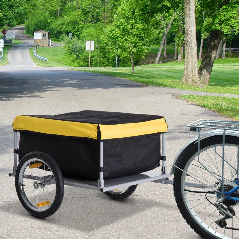 Yellow Bicycle Cargo Trailer with Folding Storage & Removable Cover