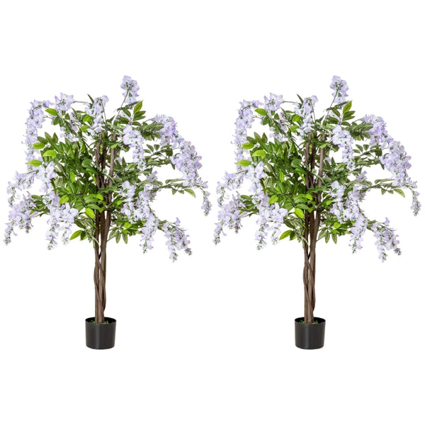 Set of 2 Purple Artificial Wisteria Plants in Pot, Home Decor, 100cm