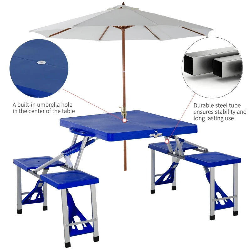 Blue 4 Seater Aluminum Picnic Table with Foldable Seats