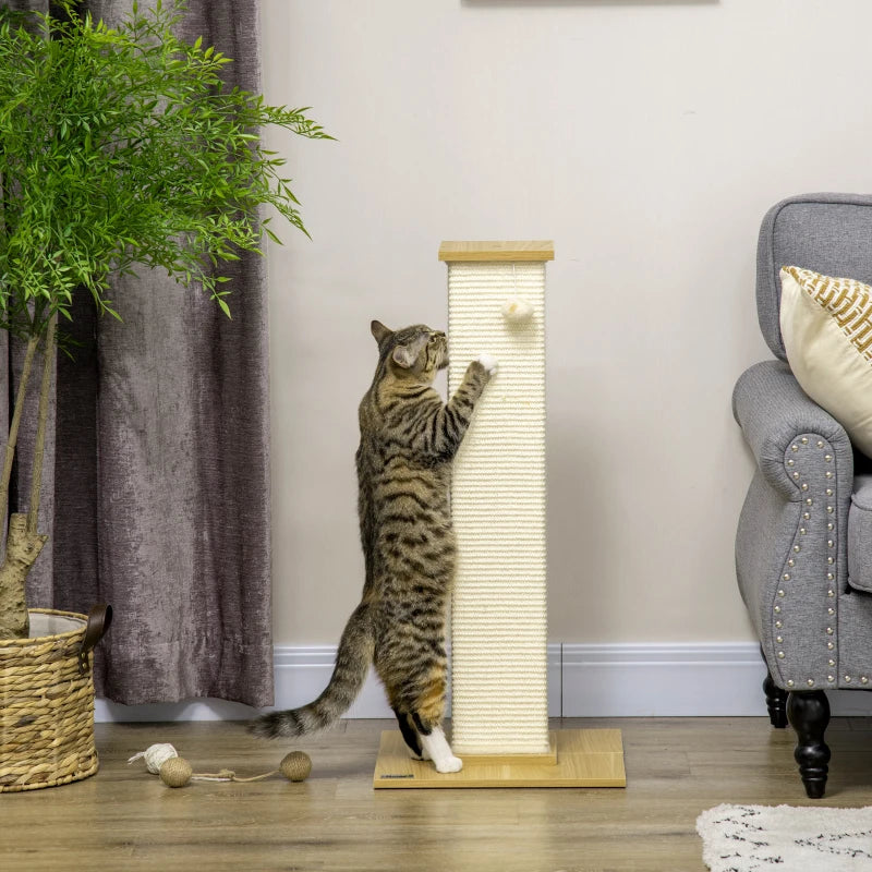 White 80cm Cat Scratching Post with Toy Ball and Sisal Rope