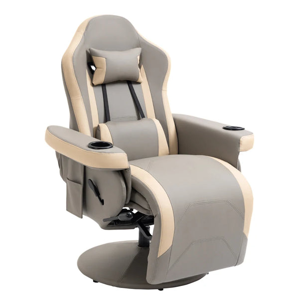 Grey Manual Recliner Armchair with Leg Rest, Reclining & Swivel Functions
