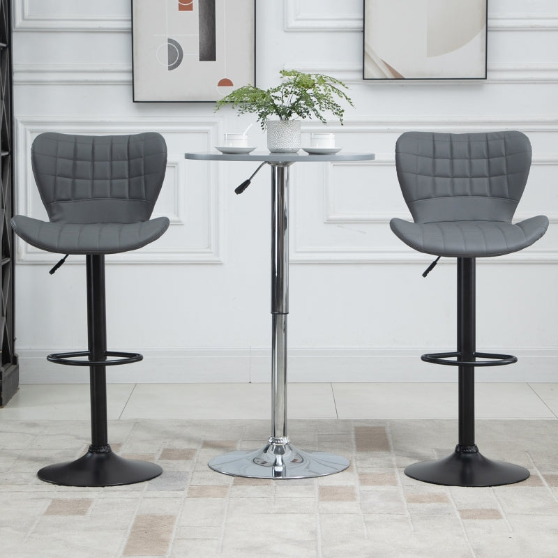 Grey Adjustable Swivel Bar Stools Set of 2 with Backrest & Footrest