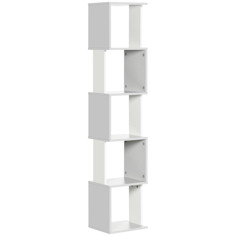 Modern 5-Tier Light Grey Bookshelf for Home Office