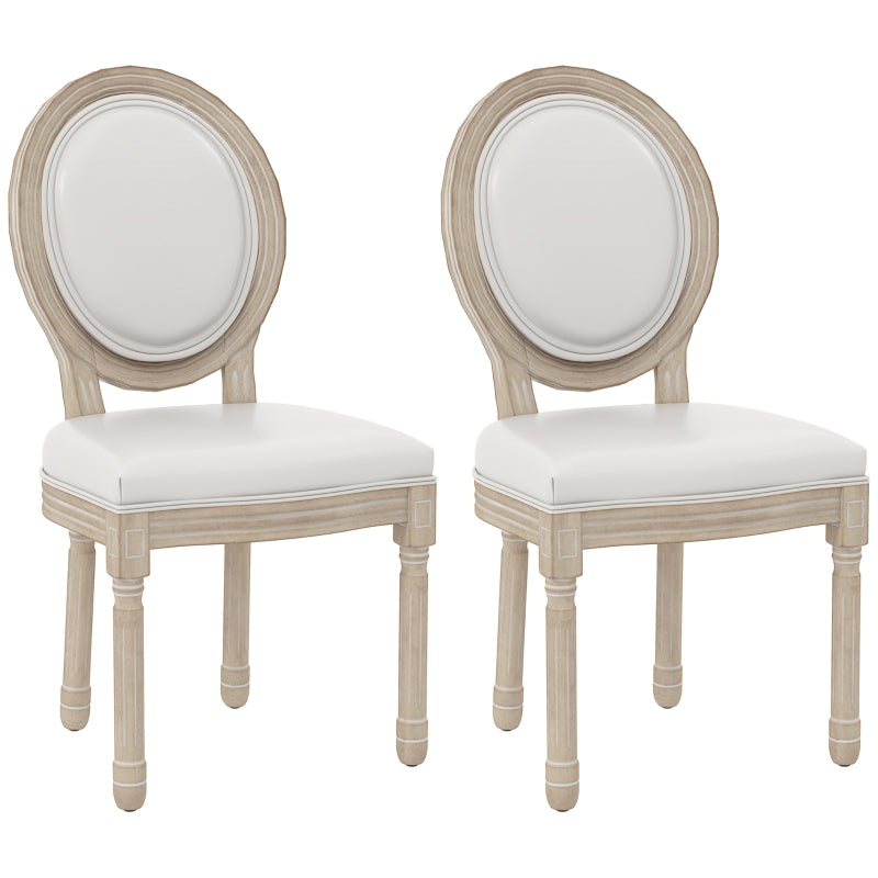 French Style Wooden Dining Chairs - Cream White Set of 2