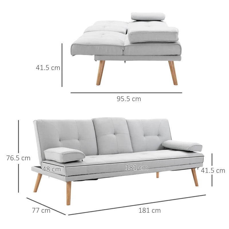 Grey 3 Seater Sofa Bed with Recliner and Cup Holder - Scandinavian Style