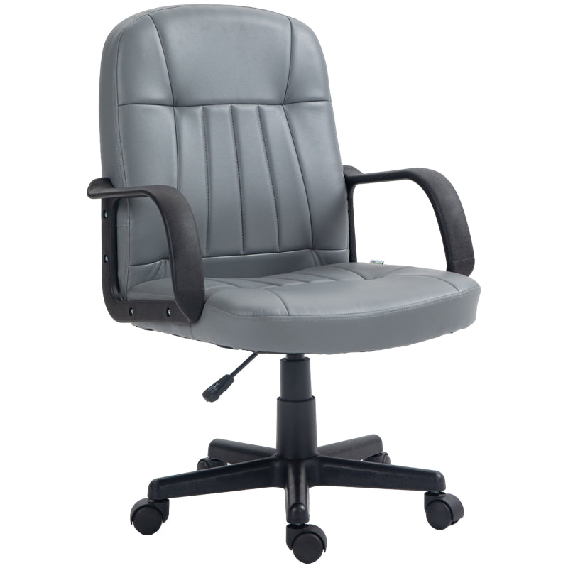 Grey Swivel Office Chair - PU Leather Desk Gaming Seater