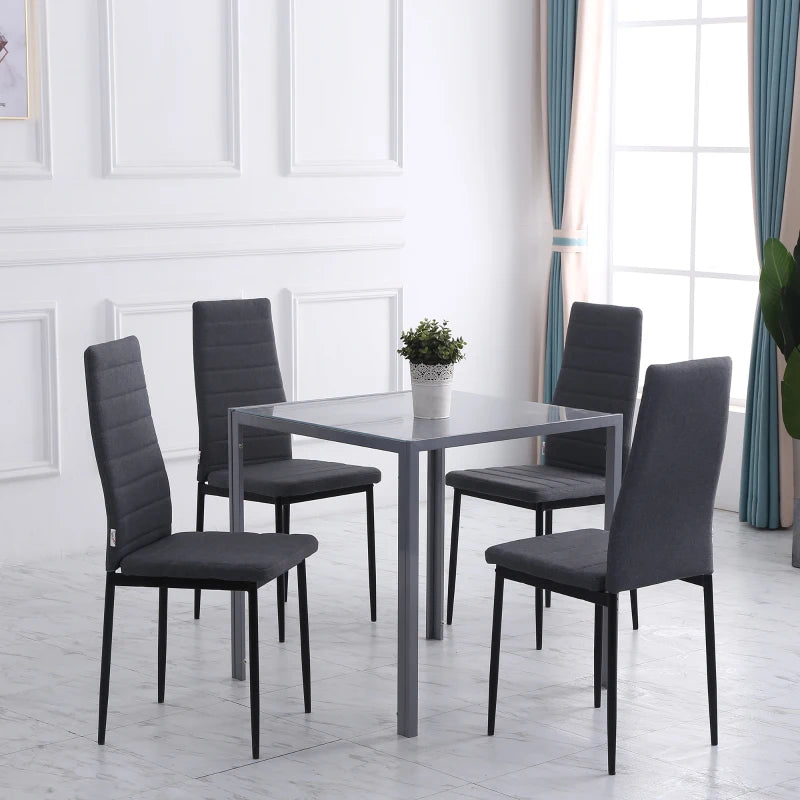 Grey Upholstered High Back Dining Chairs Set of 4