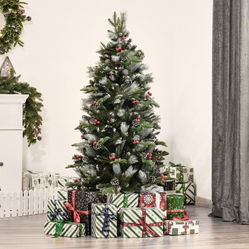 5FT Snow-Dipped Christmas Pencil Tree - Red Berries & White Pinecones