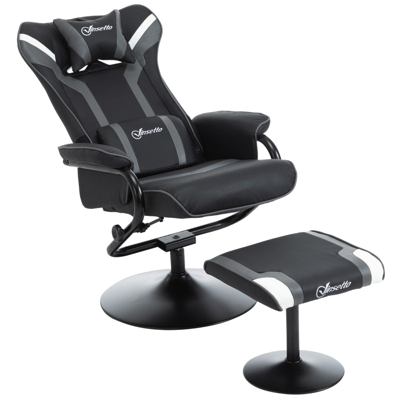 Grey Gaming Chair Set with Footrest, Recliner, Headrest & Lumbar Support