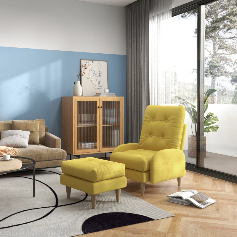 Yellow Upholstered Recliner Armchair Set with Footstool