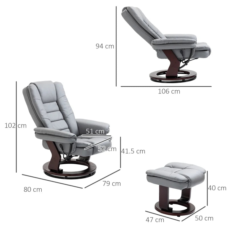 Grey Manual Recliner Chair with Footrest and Swivel Base
