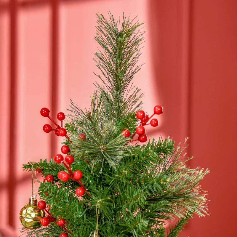 5ft Green Artificial Christmas Tree with Realistic Branches and Red Berries