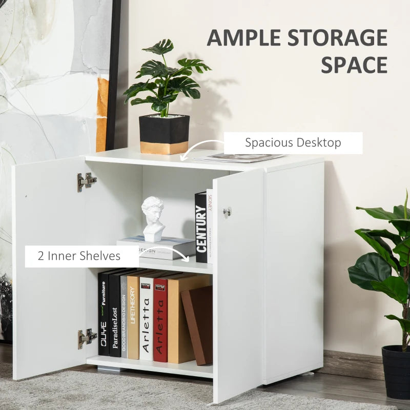 White Wooden Freestanding Storage Cabinet with Two Shelves
