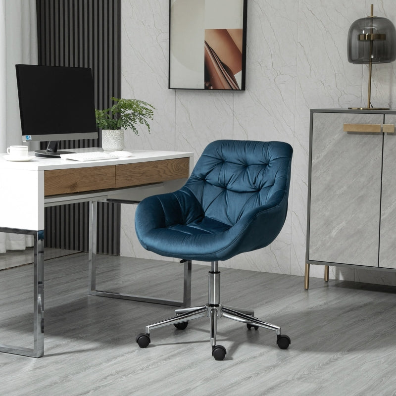 Blue Velvet Ergonomic Office Chair with Adjustable Height and Support