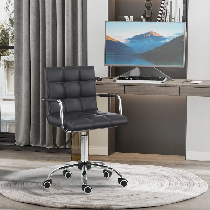 Black PU Leather Swivel Office Chair with Adjustable Height and Armrest