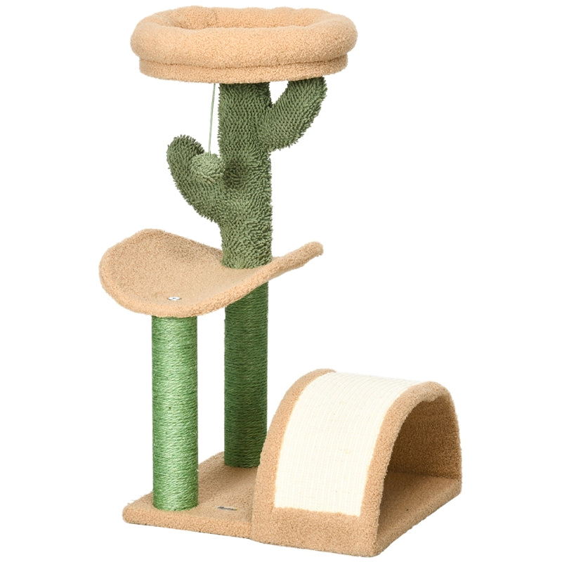 72cm Cat Tree with Top Bed, Curved Pad, Sisal Scratching Post - Beige & Green