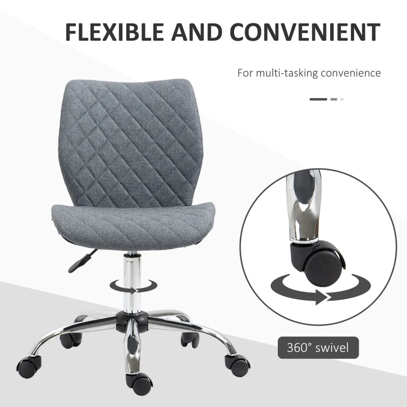 Grey Linen Fabric Swivel Desk Chair with Adjustable Height
