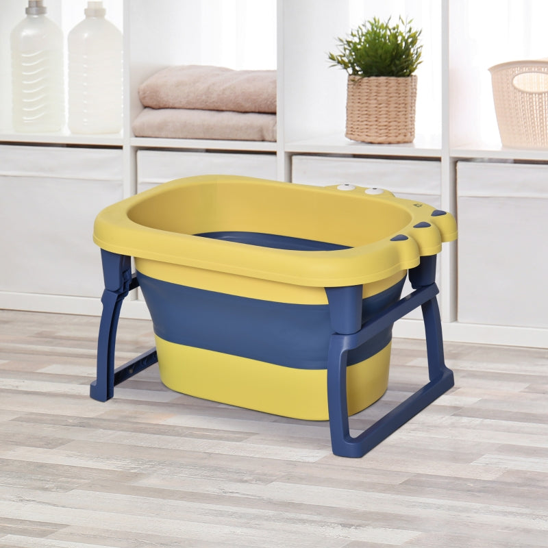 Yellow Collapsible Baby Bathtub with Stool Seat - 0-6 Years