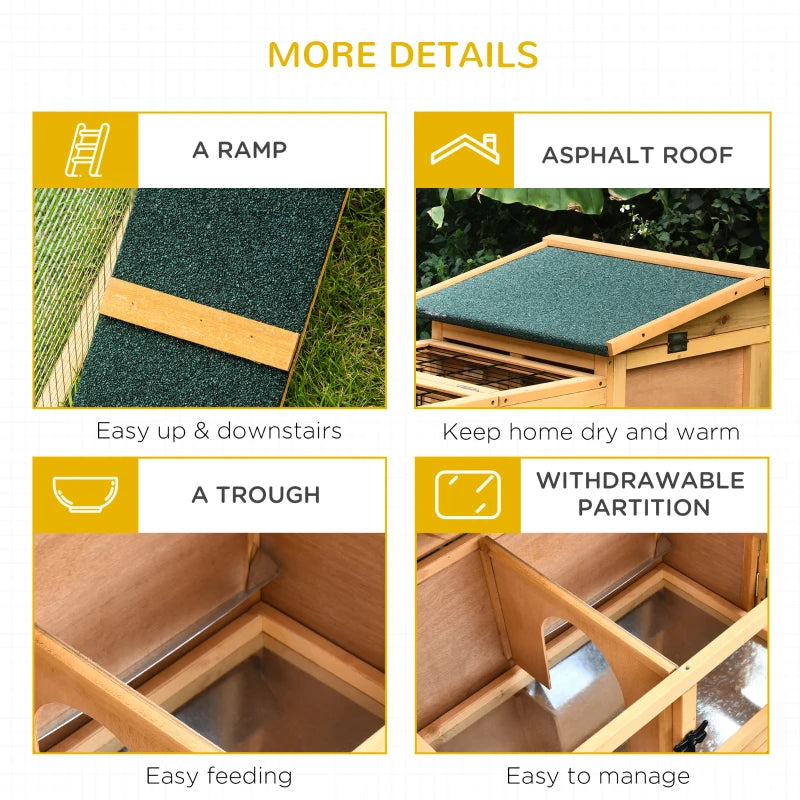 Yellow Outdoor Rabbit Hutch with Run, 2-Level Design, Water-Resistant Roof - 150 x 52.5 x 68 cm