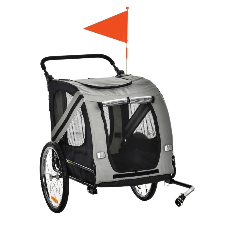 Grey Pet Bike Trailer Stroller with Reflectors