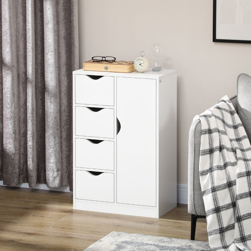 White Freestanding Bathroom Storage Cabinet with 4 Drawers and Door