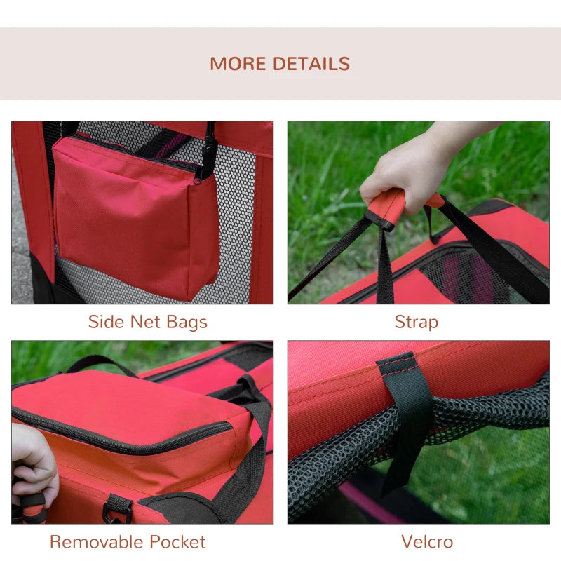 Red Foldable Pet Carrier for Small Pets - Portable Soft-Sided Travel Crate