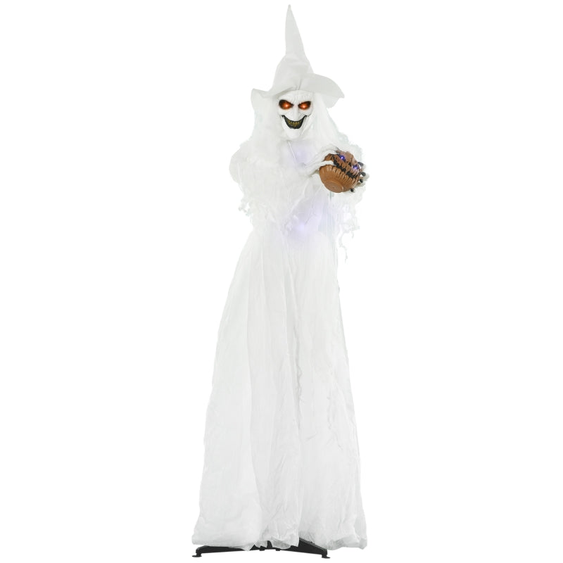 Life Size White Witch Skeleton Halloween Decoration with Light-Up Eyes