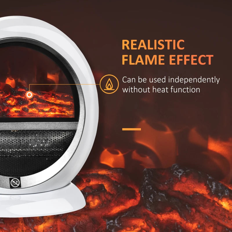 White Electric Fireplace Heater with Realistic Flame Effect