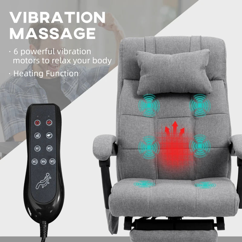 Grey Fabric Vibration Massage Office Chair with Heat & Footrest