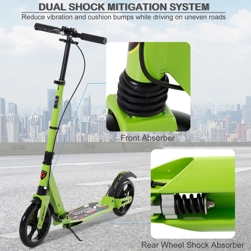 Green Aluminium Folding Kick Scooter with Shock Absorption