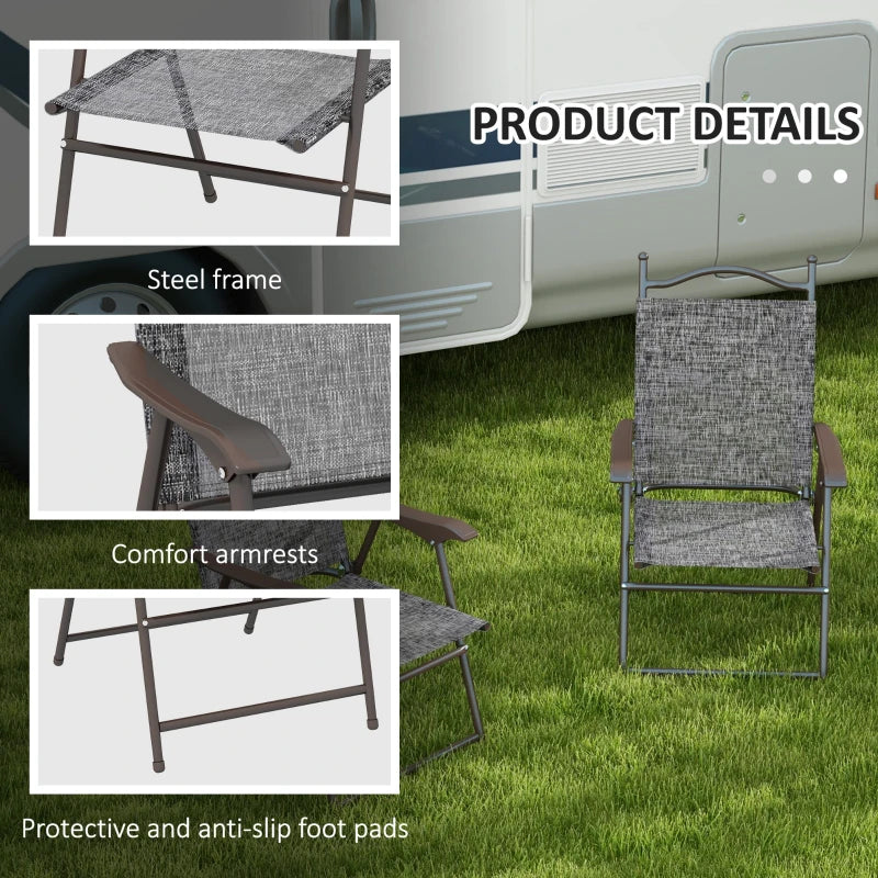 Grey Folding Garden Chairs with Mesh Seats - Set of 2