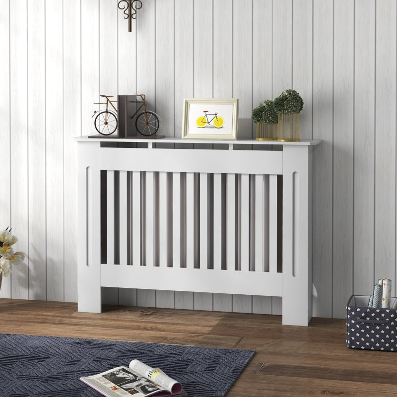 White Slatted Radiator Cover Cabinet - MDF Grill (112 x 19 x 81 cm)