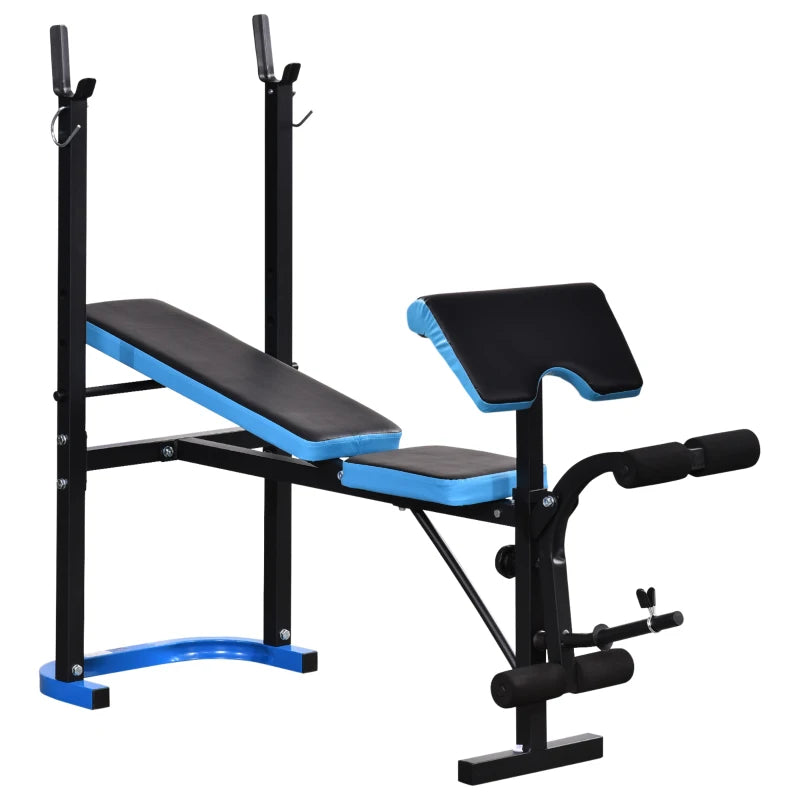 Adjustable Weight Bench with Leg Developer and Barbell Rack, Black