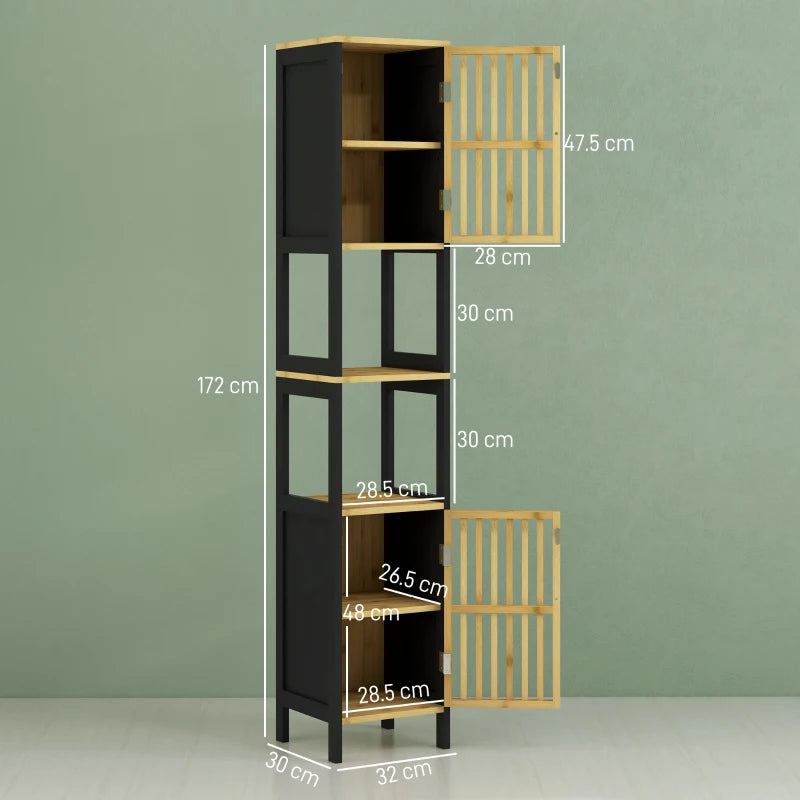 Bamboo Retro Cut-Out Tall Bathroom Storage - Natural Wood Color