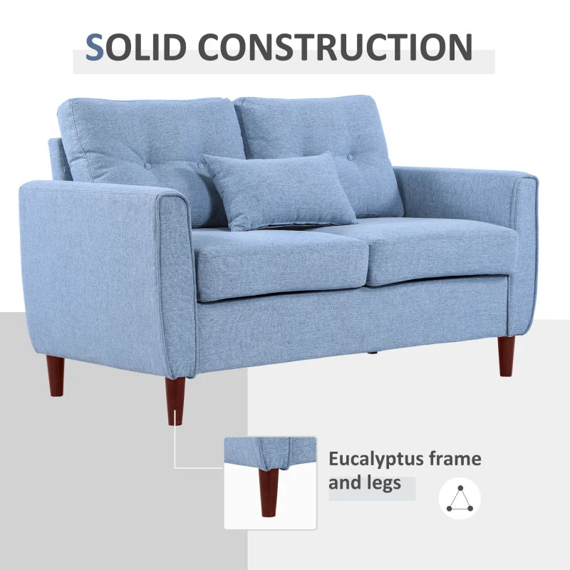 Light Blue Fabric Loveseat with Wooden Legs - 2 Seat Sofa