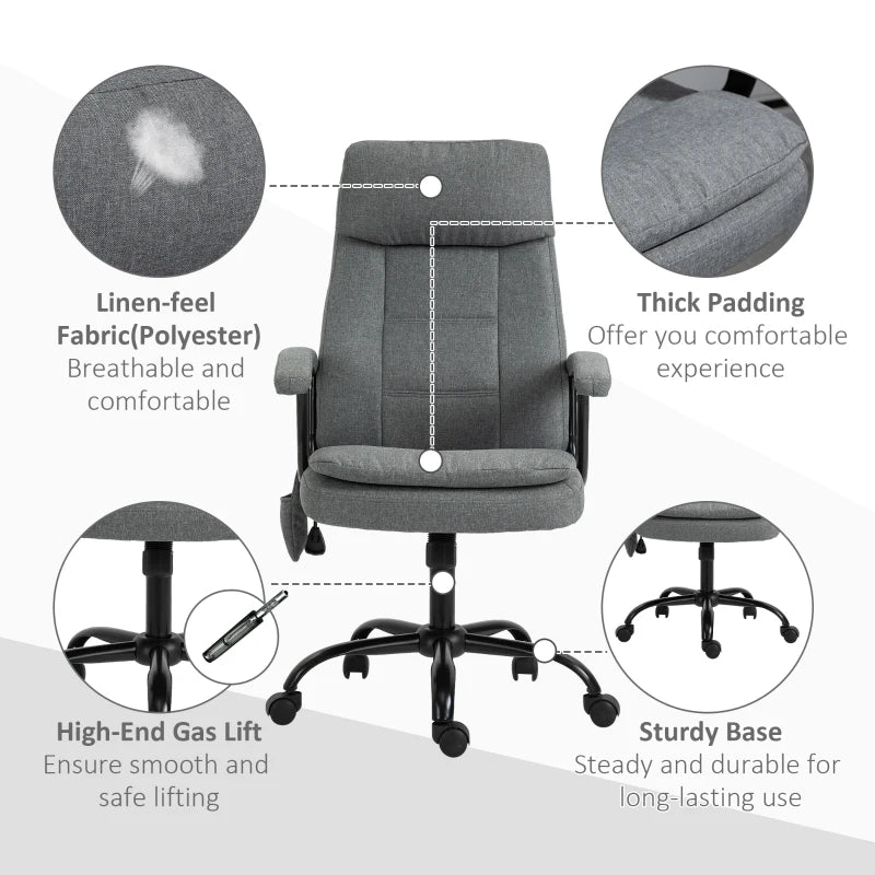 Grey Linen Office Chair with Lumbar Massage & Adjustable Height