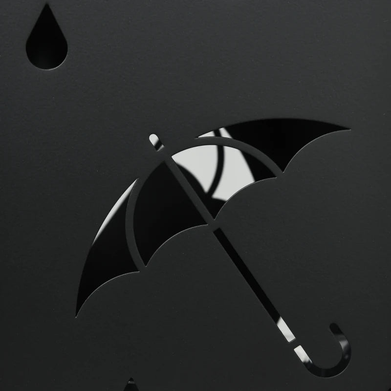 Dark Grey Freestanding Umbrella Holder with Hooks and Drip Tray