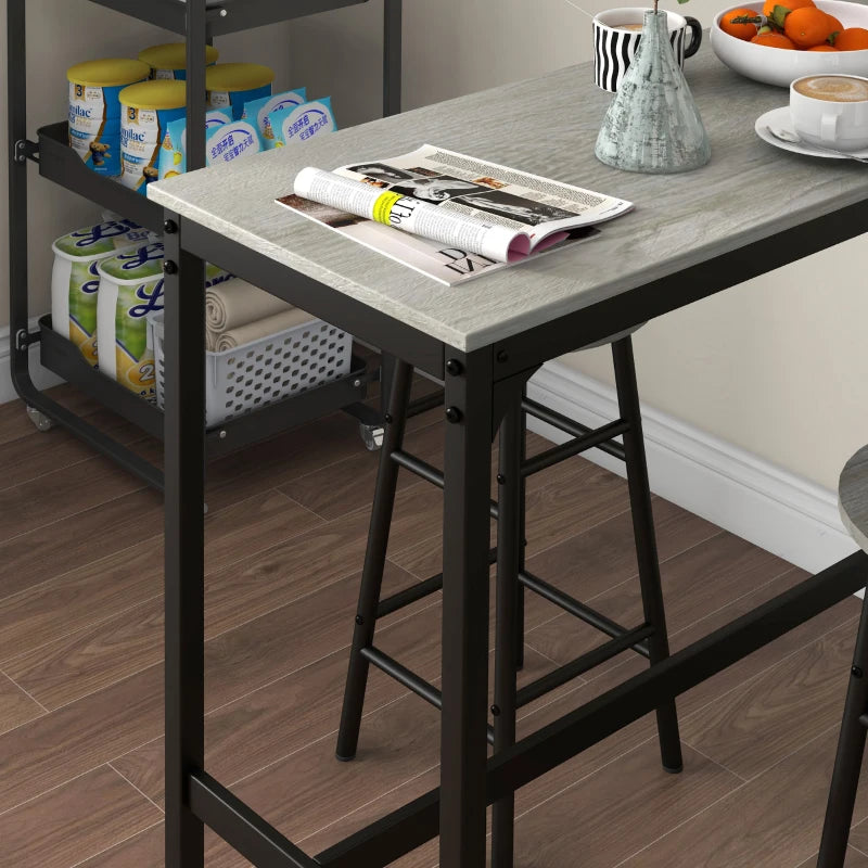 Grey Industrial 3-Piece Bar Table Set with 2 Stools