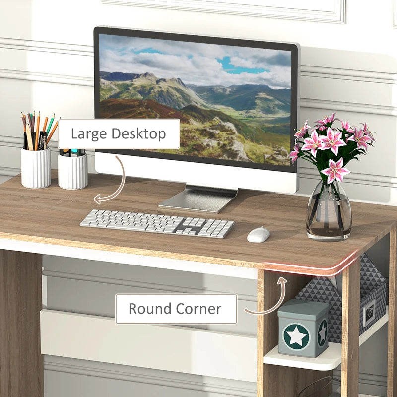 Oak and White 3-Tier Storage Desk for Home Office