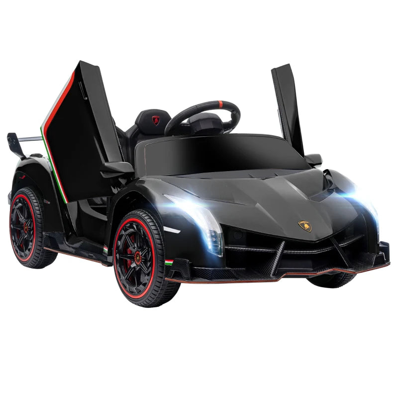 Black Licensed Electric Ride-On Car with Remote Control, Music, and Horn