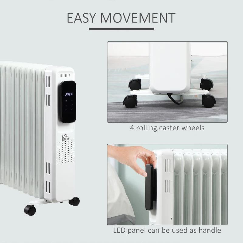 White 2500W Oil Filled Radiator Heater with Timer & Remote Control