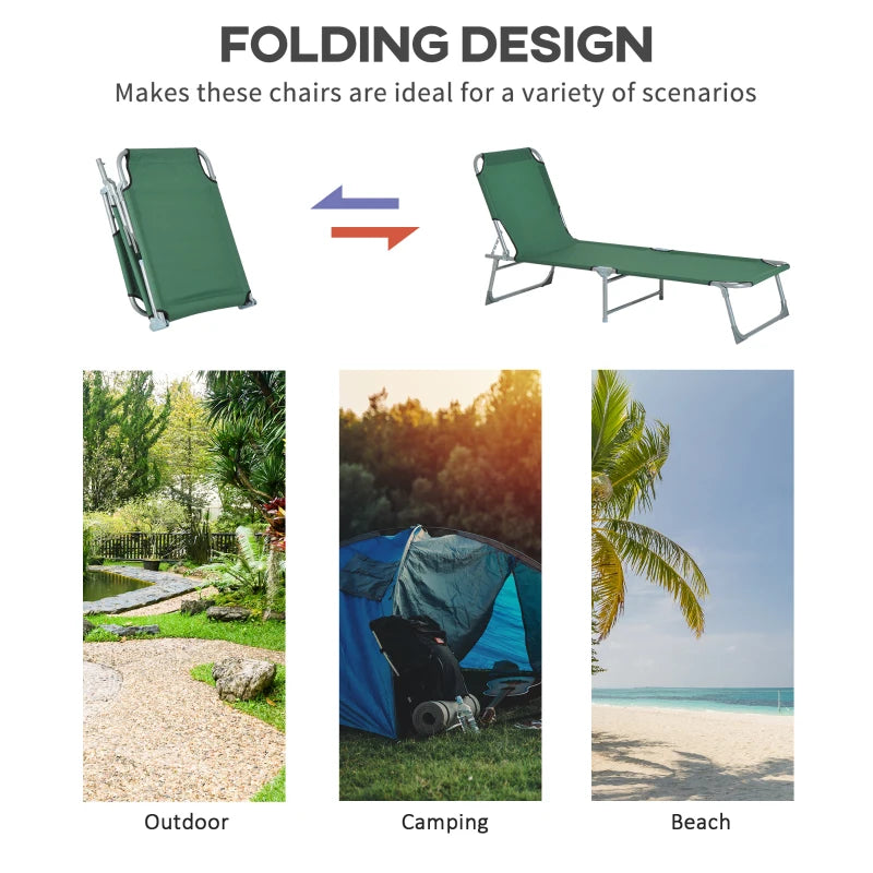 Green Folding Reclining Sun Lounger Chair with Adjustable Backrest