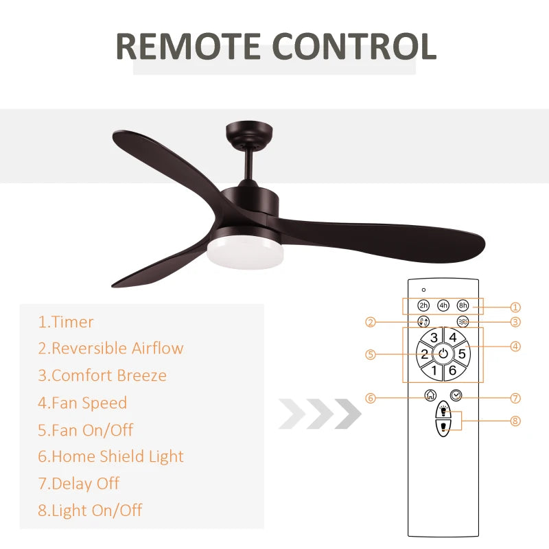 Brown Reversible Ceiling Fan with LED Light & Remote - Modern Indoor Lighting