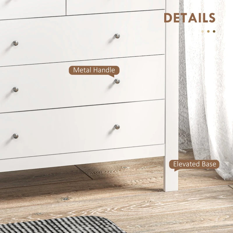 White 5-Drawer Storage Cabinet with Metal Handles - Bedroom, Living Room, Nursery Organizer