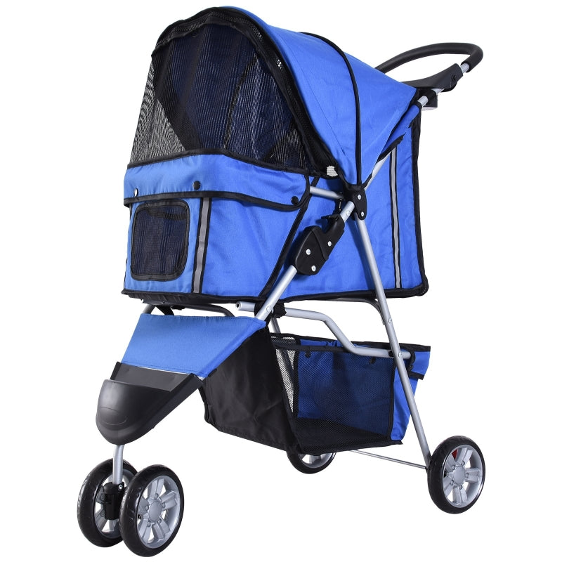 Blue Pet Travel Stroller for Small Dogs - 3-Wheel Puppy Carrier