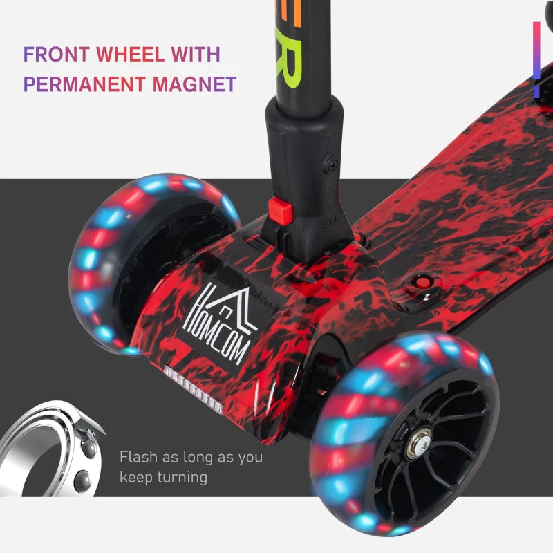 Red Kids 3-Wheel Adjustable Height Kick Scooter with Flashing Wheels and Music