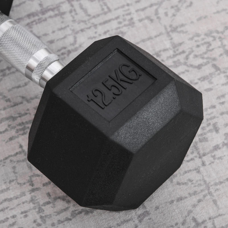 Black 12.5KG Rubber Hex Dumbbell Set for Home Gym